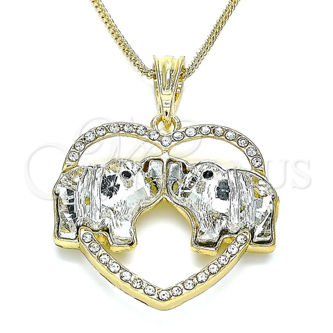 Oro Laminado Pendant Necklace, Gold Filled Style Elephant and Heart Design, with White and Black Crystal, Polished, Golden Finish, 04.380.0023.2.20 (02 MM Thickness, 20 Inches Length)