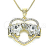 Oro Laminado Pendant Necklace, Gold Filled Style Elephant and Heart Design, with White and Black Crystal, Polished, Golden Finish, 04.380.0023.2.20 (02 MM Thickness, 20 Inches Length)