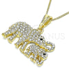 Oro Laminado Pendant Necklace, Gold Filled Style Elephant Design, with White and Black Crystal, Polished, Golden Finish, 04.380.0024.20 (02 MM Thickness, 20 Inches Length)