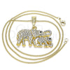 Oro Laminado Pendant Necklace, Gold Filled Style Elephant Design, with White and Black Crystal, Polished, Golden Finish, 04.380.0024.20 (02 MM Thickness, 20 Inches Length)