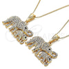 Oro Laminado Pendant Necklace, Gold Filled Style Elephant Design, with White and Black Crystal, Polished, Golden Finish, 04.380.0024.20 (02 MM Thickness, 20 Inches Length)