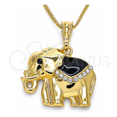 Oro Laminado Pendant Necklace, Gold Filled Style Elephant Design, with White and Black Crystal, Black Enamel Finish, Golden Finish, 04.380.0025.20 (02 MM Thickness, 20 Inches Length)