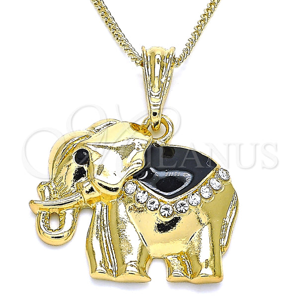 Gold Filled Necklace — Pendant Necklace Elephant Design with White and Black — main product view — SKU 140345 | Oro Laminado collar — Pendant Necklace Elephant diseño with blanco and negro — SKU 140345
