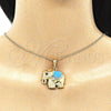 Oro Laminado Pendant Necklace, Gold Filled Style Elephant Design, with White and Black Crystal, Blue Enamel Finish, Golden Finish, 04.380.0025.1.20 (02 MM Thickness, 20 Inches Length)