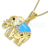 Oro Laminado Pendant Necklace, Gold Filled Style Elephant Design, with White and Black Crystal, Blue Enamel Finish, Golden Finish, 04.380.0025.1.20 (02 MM Thickness, 20 Inches Length)