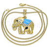 Oro Laminado Pendant Necklace, Gold Filled Style Elephant Design, with White and Black Crystal, Blue Enamel Finish, Golden Finish, 04.380.0025.1.20 (02 MM Thickness, 20 Inches Length)