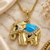 Oro Laminado Pendant Necklace, Gold Filled Style Elephant Design, with White and Black Crystal, Blue Enamel Finish, Golden Finish, 04.380.0025.1.20 (02 MM Thickness, 20 Inches Length)
