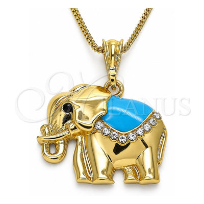Oro Laminado Pendant Necklace, Gold Filled Style Elephant Design, with White and Black Crystal, Blue Enamel Finish, Golden Finish, 04.380.0025.1.20 (02 MM Thickness, 20 Inches Length)