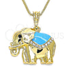 Oro Laminado Pendant Necklace, Gold Filled Style Elephant Design, with White and Black Crystal, Blue Enamel Finish, Golden Finish, 04.380.0025.1.20 (02 MM Thickness, 20 Inches Length)