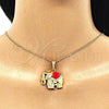 Oro Laminado Pendant Necklace, Gold Filled Style Elephant Design, with White and Black Crystal, Red Enamel Finish, Golden Finish, 04.380.0025.2.20 (02 MM Thickness, 20 Inches Length)