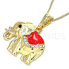 Oro Laminado Pendant Necklace, Gold Filled Style Elephant Design, with White and Black Crystal, Red Enamel Finish, Golden Finish, 04.380.0025.2.20 (02 MM Thickness, 20 Inches Length)