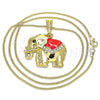 Oro Laminado Pendant Necklace, Gold Filled Style Elephant Design, with White and Black Crystal, Red Enamel Finish, Golden Finish, 04.380.0025.2.20 (02 MM Thickness, 20 Inches Length)