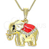 Oro Laminado Pendant Necklace, Gold Filled Style Elephant Design, with White and Black Crystal, Red Enamel Finish, Golden Finish, 04.380.0025.2.20 (02 MM Thickness, 20 Inches Length)
