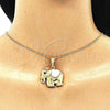 Oro Laminado Pendant Necklace, Gold Filled Style Elephant Design, with White and Black Crystal, White Enamel Finish, Golden Finish, 04.380.0025.3.20 (02 MM Thickness, 20 Inches Length)