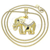 Oro Laminado Pendant Necklace, Gold Filled Style Elephant Design, with White and Black Crystal, White Enamel Finish, Golden Finish, 04.380.0025.3.20 (02 MM Thickness, 20 Inches Length)