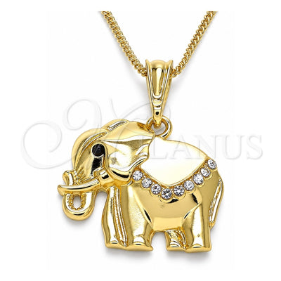 Oro Laminado Pendant Necklace, Gold Filled Style Elephant Design, with White and Black Crystal, White Enamel Finish, Golden Finish, 04.380.0025.3.20 (02 MM Thickness, 20 Inches Length)