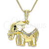 Oro Laminado Pendant Necklace, Gold Filled Style Elephant Design, with White and Black Crystal, White Enamel Finish, Golden Finish, 04.380.0025.3.20 (02 MM Thickness, 20 Inches Length)