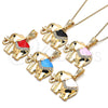 Oro Laminado Pendant Necklace, Gold Filled Style Elephant Design, with White and Black Crystal, White Enamel Finish, Golden Finish, 04.380.0025.3.20 (02 MM Thickness, 20 Inches Length)