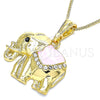 Oro Laminado Pendant Necklace, Gold Filled Style Elephant Design, with White and Black Crystal, Pink Enamel Finish, Golden Finish, 04.380.0025.4.20 (02 MM Thickness, 20 Inches Length)