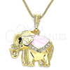 Oro Laminado Pendant Necklace, Gold Filled Style Elephant Design, with White and Black Crystal, Pink Enamel Finish, Golden Finish, 04.380.0025.4.20 (02 MM Thickness, 20 Inches Length)