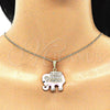 Oro Laminado Pendant Necklace, Gold Filled Style Elephant Design, with White and Black Crystal, Pink Enamel Finish, Golden Finish, 04.380.0026.20 (02 MM Thickness, 20 Inches Length)