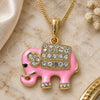 Oro Laminado Pendant Necklace, Gold Filled Style Elephant Design, with White and Black Crystal, Pink Enamel Finish, Golden Finish, 04.380.0026.20 (02 MM Thickness, 20 Inches Length)
