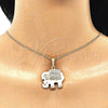 Oro Laminado Pendant Necklace, Gold Filled Style Elephant Design, with White and Black Crystal, White Enamel Finish, Golden Finish, 04.380.0026.1.20 (02 MM Thickness, 20 Inches Length)