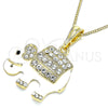 Oro Laminado Pendant Necklace, Gold Filled Style Elephant Design, with White and Black Crystal, White Enamel Finish, Golden Finish, 04.380.0026.1.20 (02 MM Thickness, 20 Inches Length)