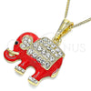 Oro Laminado Pendant Necklace, Gold Filled Style Elephant Design, with White and Black Crystal, Red Enamel Finish, Golden Finish, 04.380.0026.2.20 (02 MM Thickness, 20 Inches Length)