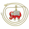 Oro Laminado Pendant Necklace, Gold Filled Style Elephant Design, with White and Black Crystal, Red Enamel Finish, Golden Finish, 04.380.0026.2.20 (02 MM Thickness, 20 Inches Length)