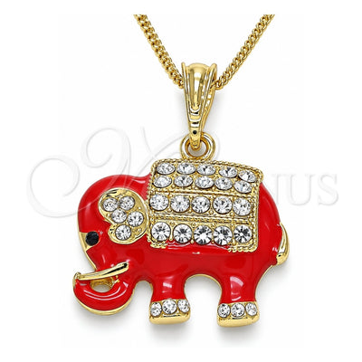 Oro Laminado Pendant Necklace, Gold Filled Style Elephant Design, with White and Black Crystal, Red Enamel Finish, Golden Finish, 04.380.0026.2.20 (02 MM Thickness, 20 Inches Length)