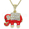 Oro Laminado Pendant Necklace, Gold Filled Style Elephant Design, with White and Black Crystal, Red Enamel Finish, Golden Finish, 04.380.0026.2.20 (02 MM Thickness, 20 Inches Length)