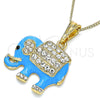 Oro Laminado Pendant Necklace, Gold Filled Style Elephant Design, with White and Black Crystal, Blue Enamel Finish, Golden Finish, 04.380.0026.3.20 (02 MM Thickness, 20 Inches Length)