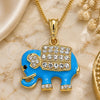 Oro Laminado Pendant Necklace, Gold Filled Style Elephant Design, with White and Black Crystal, Blue Enamel Finish, Golden Finish, 04.380.0026.3.20 (02 MM Thickness, 20 Inches Length)