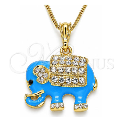 Oro Laminado Pendant Necklace, Gold Filled Style Elephant Design, with White and Black Crystal, Blue Enamel Finish, Golden Finish, 04.380.0026.3.20 (02 MM Thickness, 20 Inches Length)