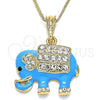 Oro Laminado Pendant Necklace, Gold Filled Style Elephant Design, with White and Black Crystal, Blue Enamel Finish, Golden Finish, 04.380.0026.3.20 (02 MM Thickness, 20 Inches Length)
