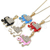 Oro Laminado Pendant Necklace, Gold Filled Style Elephant Design, with White and Black Crystal, Blue Enamel Finish, Golden Finish, 04.380.0026.3.20 (02 MM Thickness, 20 Inches Length)