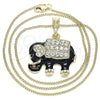 Oro Laminado Pendant Necklace, Gold Filled Style Elephant Design, with White and Black Crystal, Black Enamel Finish, Golden Finish, 04.380.0026.4.20 (02 MM Thickness, 20 Inches Length)