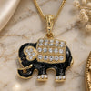 Oro Laminado Pendant Necklace, Gold Filled Style Elephant Design, with White and Black Crystal, Black Enamel Finish, Golden Finish, 04.380.0026.4.20 (02 MM Thickness, 20 Inches Length)