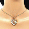 Oro Laminado Pendant Necklace, Gold Filled Style Heart Design, with White Crystal, Polished, Tricolor, 04.380.0027.20 (02 MM Thickness, 20 Inches Length)