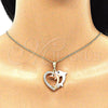 Oro Laminado Pendant Necklace, Gold Filled Style Heart and Dolphin Design, with White and Black Crystal, Polished, Tricolor, 04.380.0029.20 (02 MM Thickness, 20 Inches Length)