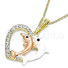 Oro Laminado Pendant Necklace, Gold Filled Style Heart and Dolphin Design, with White and Black Crystal, Polished, Tricolor, 04.380.0029.20 (02 MM Thickness, 20 Inches Length)