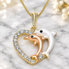 Oro Laminado Pendant Necklace, Gold Filled Style Heart and Dolphin Design, with White and Black Crystal, Polished, Tricolor, 04.380.0029.20 (02 MM Thickness, 20 Inches Length)