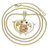 Oro Laminado Pendant Necklace, Gold Filled Style Dolphin and Flower Design, with Black Crystal, Polished, Tricolor, 04.380.0030.20 (02 MM Thickness, 20 Inches Length)