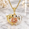 Oro Laminado Pendant Necklace, Gold Filled Style Dolphin and Flower Design, with Black Crystal, Polished, Tricolor, 04.380.0030.20 (02 MM Thickness, 20 Inches Length)