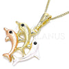Oro Laminado Pendant Necklace, Gold Filled Style Dolphin Design, with Black Crystal, Polished, Tricolor, 04.380.0031.20 (02 MM Thickness, 20 Inches Length)
