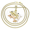 Oro Laminado Pendant Necklace, Gold Filled Style Dolphin Design, with Black Crystal, Polished, Tricolor, 04.380.0031.20 (02 MM Thickness, 20 Inches Length)