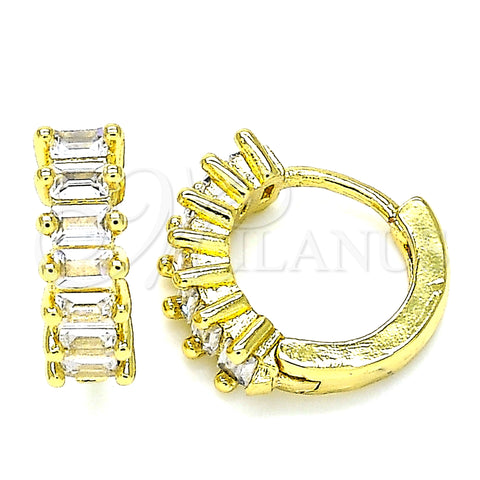 Oro Laminado Huggie Hoop, Gold Filled Style Baguette Design, with White Cubic Zirconia, Polished, Golden Finish, 02.381.0011.12