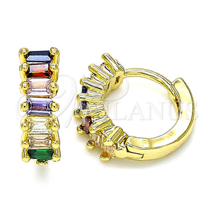 Gold Filled Hoop Earrings — Huggie Hoop Baguette Design with Multicolor Cubic Zirconia — main product view — SKU 140372 | Oro Laminado aretes de aro — Huggie Hoop Baguette diseño with Multicolor Cubic Zirconia — SKU 140372
