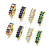 Oro Laminado Huggie Hoop, Gold Filled Style Baguette Design, with Multicolor Cubic Zirconia, Polished, Golden Finish, 02.381.0011.1.12